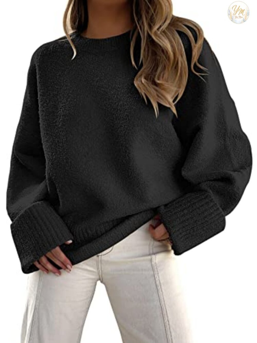 Oversized Cozy Knit Sweater Crew Neck Long Sleeve Pullover Fall Winter